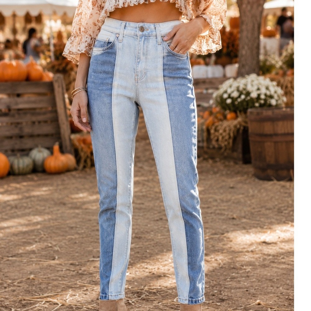 Kendall + Kylie Ultra Babe Skinny Jeans Two Tone Colorblock Blue High Rise 5/27‎